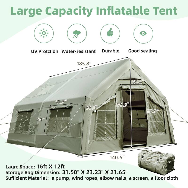 Erommy Inflatable Camping Tent, Glamping Tents 4 Season Waterproof Windproof Cotton Tent with Stove Jack & Mesh Windows & Pump