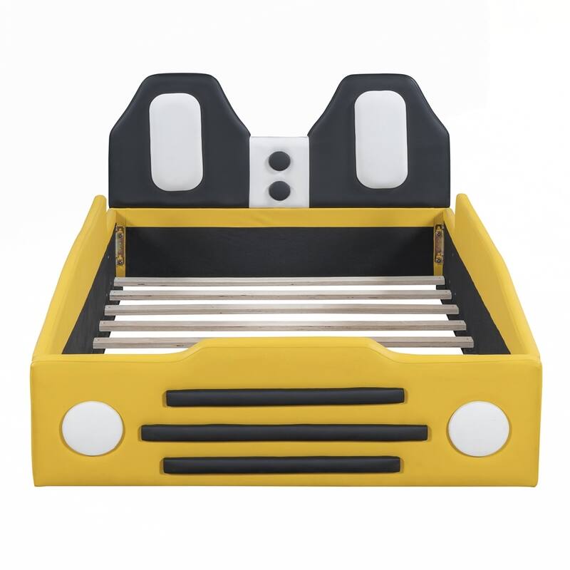 PU Leather Race Car-Shaped Platform Bed with Wheels