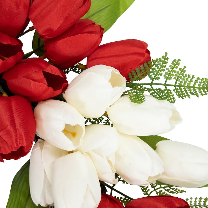 Tulip Floral Patriotic Wreath with Bow - 24" - Red White and Blue