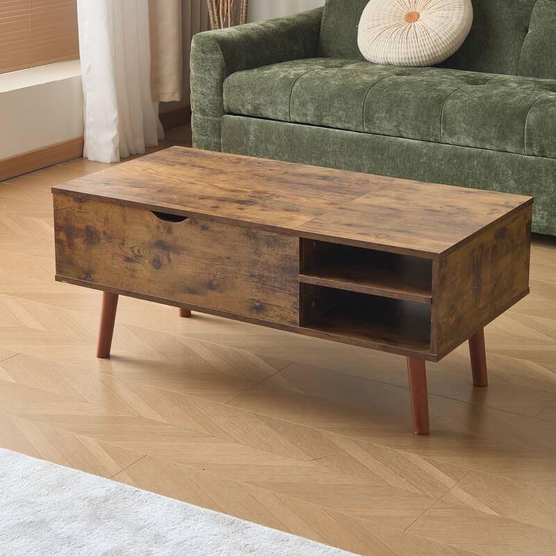 Modern Lift Coffee Table with Hidden Compartments and Adjustable Storage Shelves, for Living Room, Office
