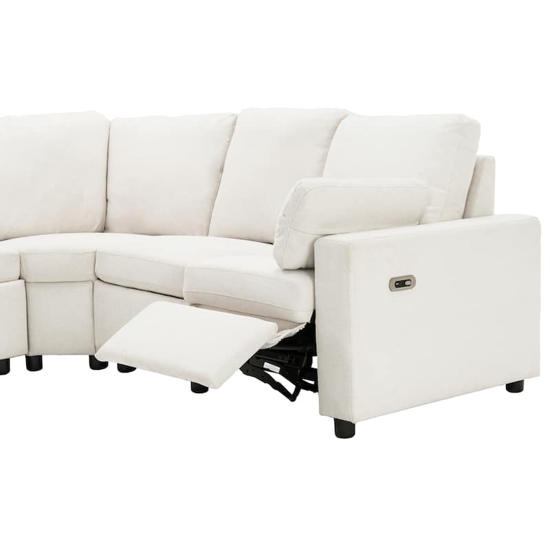 88.9" Linen Power Recliner Sectional 5-Seat Sofa with USB Ports and Storage Drawers