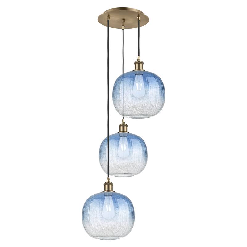 Innovations Lighting Endless Possibilities Ballston - Brookhaven Sphere - 3 Light 17" Cord Hung Multi Pendant - Antique Brass/Sapphire Blue