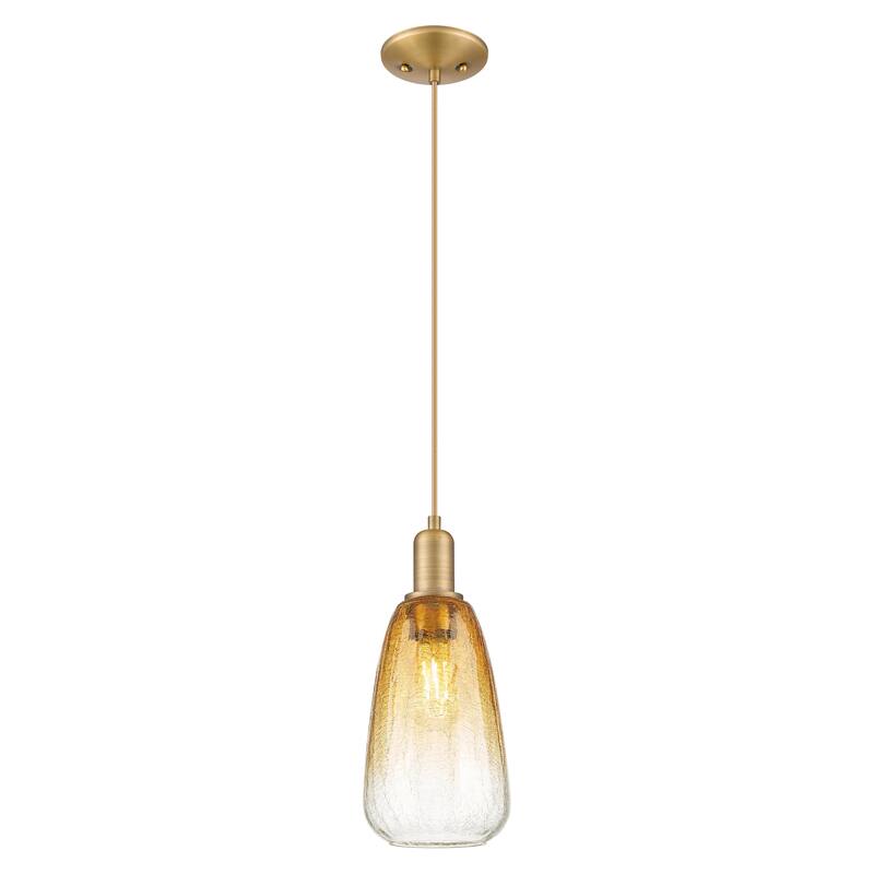 Innovations Lighting Downtown Urban - Brookhaven Almond - 1 Light 6" Cord Hung Mini Pendant - Brushed Brass/Amber Shade