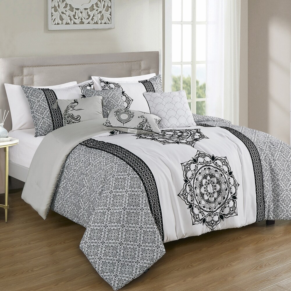 Shatex 7 Piece Gray Luxury Bedding Sets - Oversized Bedroom
