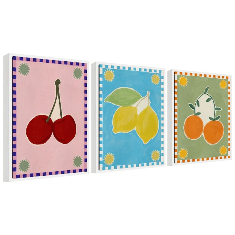 Kate and Laurel Sylvie Lush Duo 1 Cherry Lemon and Orange Framed Canvas Art Set by Shatha Al Dafai - 3 Piece Set 18x24
