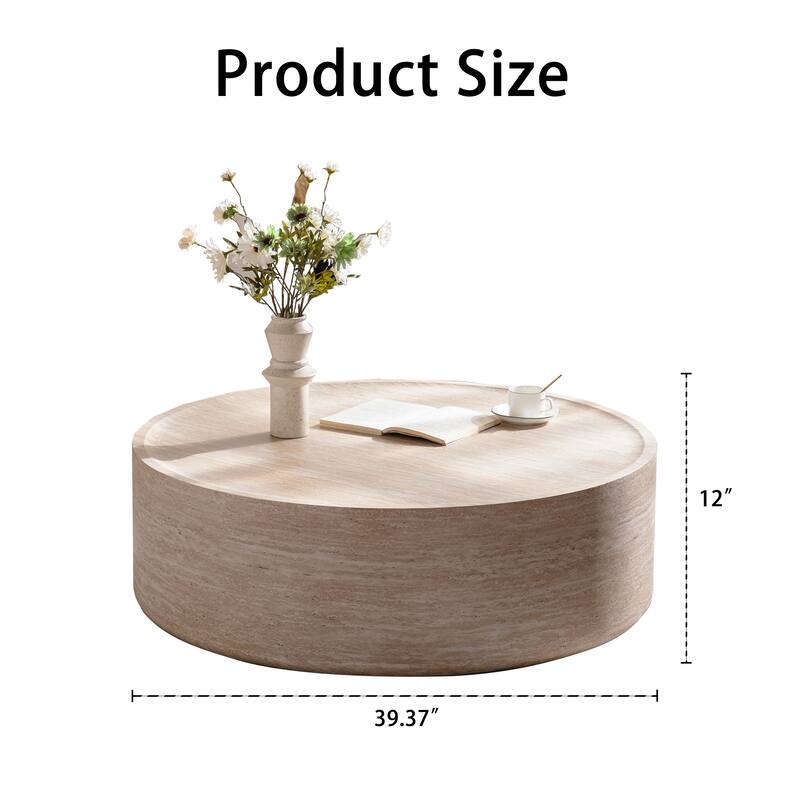 39.37" Round Coffee Table with Mars Pattern, Modern Drum Circle Design for Living Room, Stylish Accent Table