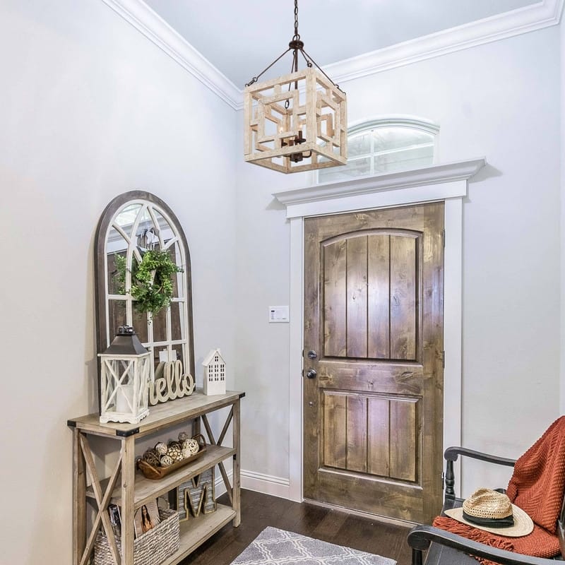 Modern Farmhouse 4-Light Wood Chandelier for Kitchen Island - L13.5"x W13.5"x H 26"