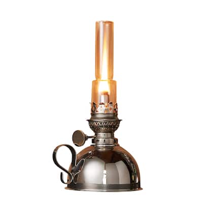 Kings County Tools 9-inch Oil Lamp with Nickel Body and Glass Chimney - Extra-Bright Hurricane Lantern