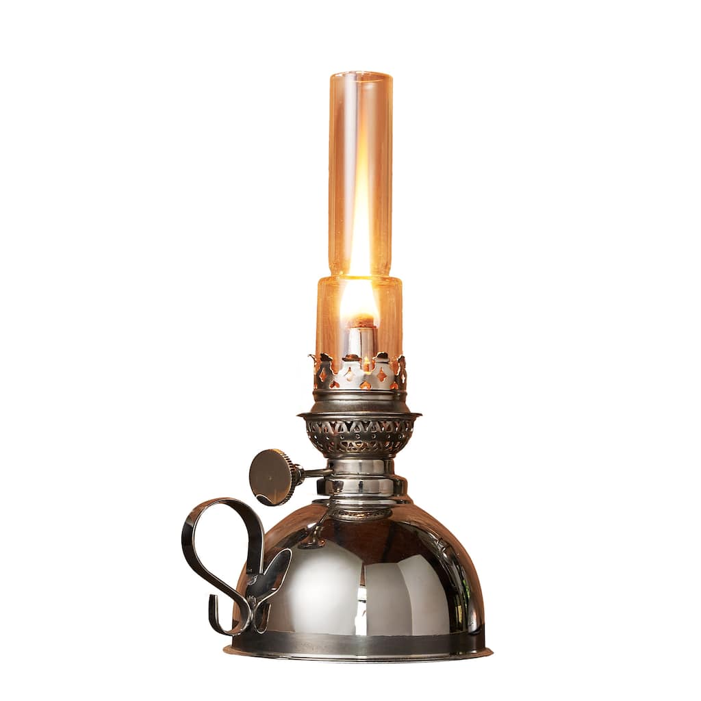 Kings County Tools 9-inch Oil Lamp with Nickel Body and Glass Chimney - Extra-Bright Hurricane Lantern