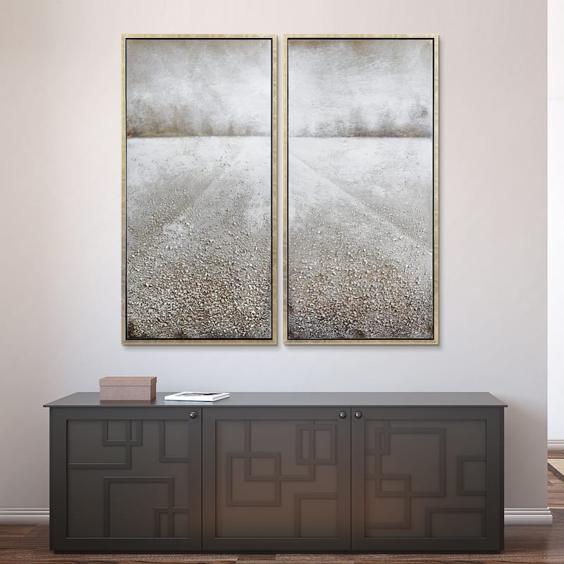 Pebble Road Textured Metallic Hand Painted Canvas Wall Art Set of 2