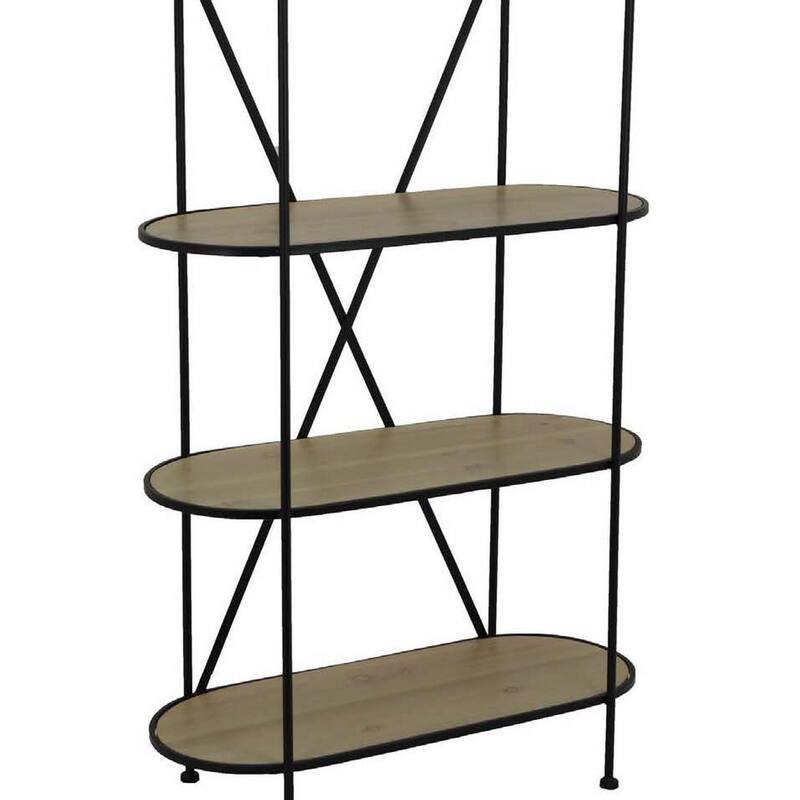 Kellie, Plant Display Stand, 4 Shelves, Black Metal Brown Wood 38 Inch