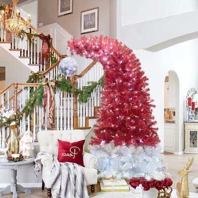 6FT Christmas Tree Bendable Santa Hat Style Christmas Tree Holiday Decoration,LED Lights X-mas