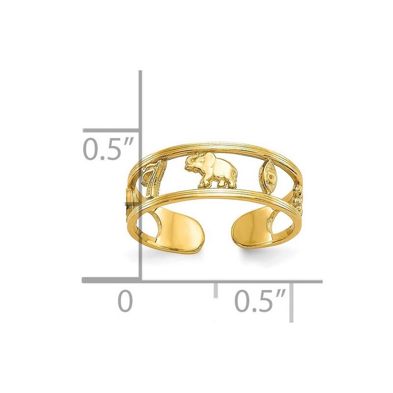 Curata Womens Adjustable Solid 10k Yellow Gold Luck Toe Ring