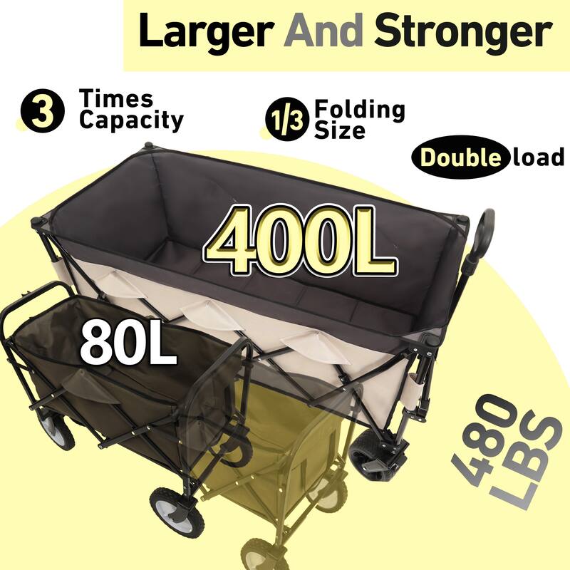 Heavy-Duty Foldable Utility Wagon - 480lbs Capacity,1:6 Space-Saving Fold & 7" All-Terrain Wheels,No Assembly Needed