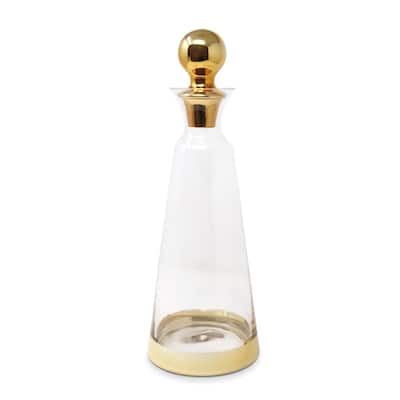 Gold Lid Glass Decanter, 13.5"H