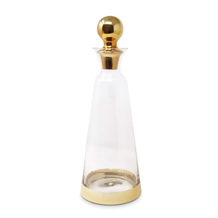 Gold Lid Glass Decanter, 13.5"H