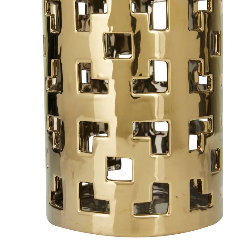 CosmoLiving by Cosmopolitan Gold Ceramic Decorative Vase with Gold Cut Out Accents