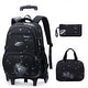 preview thumbnail 1 of 5, 3Pcs Black Galaxy Boys Rolling Backpack Set with Insulated Lunch Bag, Multi-Pocket Trolley Elementary Bookbags School Bags Galaxy-Black