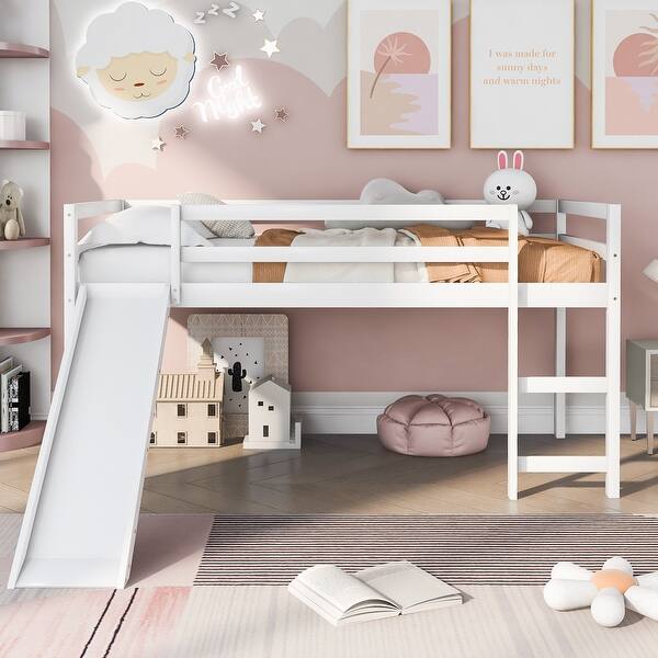 slide 2 of 44, Multifunctional Design Twin Size Loft Bed with Slide White