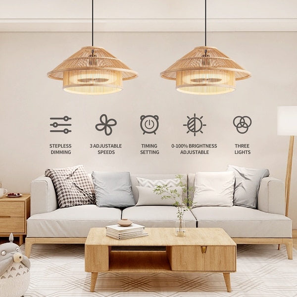 Bamboo ceiling fan with light hot sale