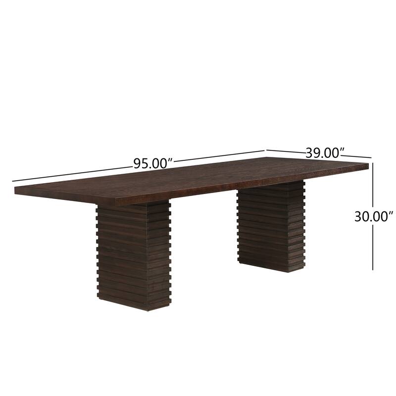 Roomfitters 95" Rectangular Dining Table with Solid Wood Top & Sculpted Pedestal Bases, Modern Dining Room Table