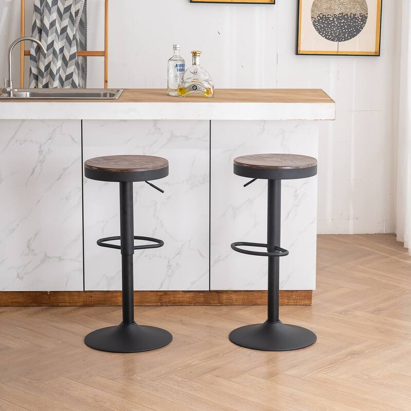 Adjustable Swivel Bar Chairs Backless Round Barstools Set of 2