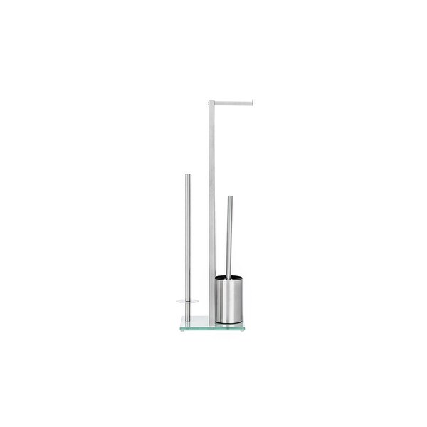ew Toilet Brush & Paper Roll Holder Stand Set Chrome Free Standing Bathroom Loo 
