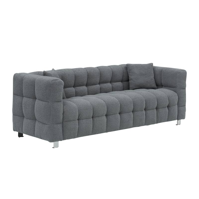 Modern Upholstered 3 Seat Couch, 80" Velvet Sofa with 2 Throw Pillows and Hardware Foot Support for Living Room and Apartment
