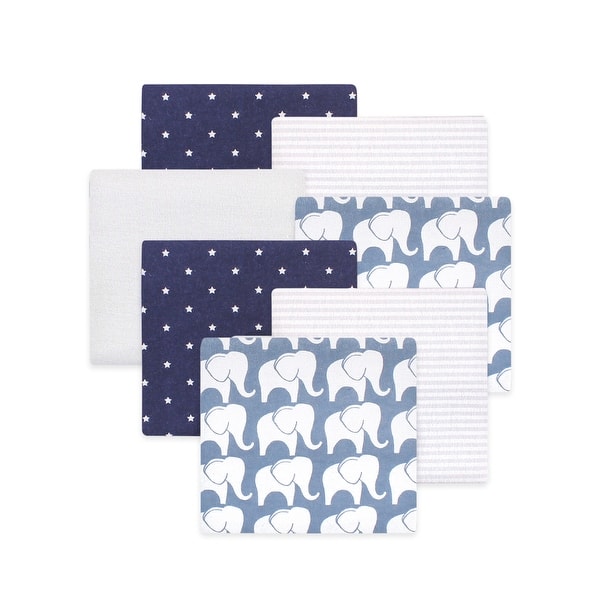 slide 1 of 1, Little Treasure Hudson Baby Boys Cotton Poly Flannel Receiving Blankets Multipack, Blue Elephant, 30x30 inches 30x30 inches - Blue Elephant