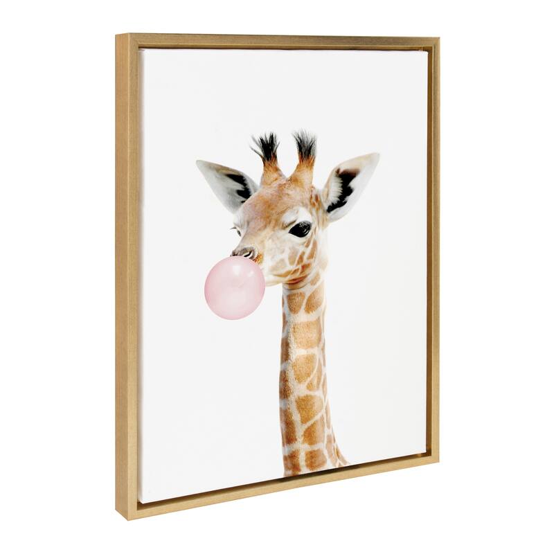 Kate and Laurel Sylvie Gum Giraffe Framed Canvas by Amy Peterson - 18x24 - Plastic - Yellow