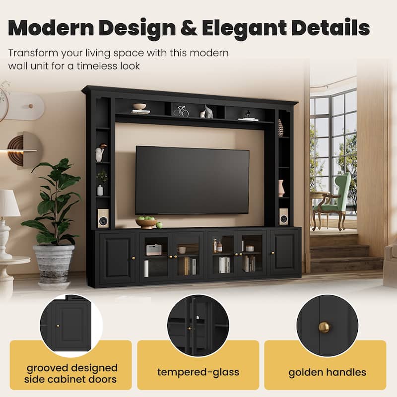 4-Piece Modern TV Stand and Wall Unit with Storage, Large 92 Inch Media Console with Cabinets & Display Shelves for 80 Inch TV