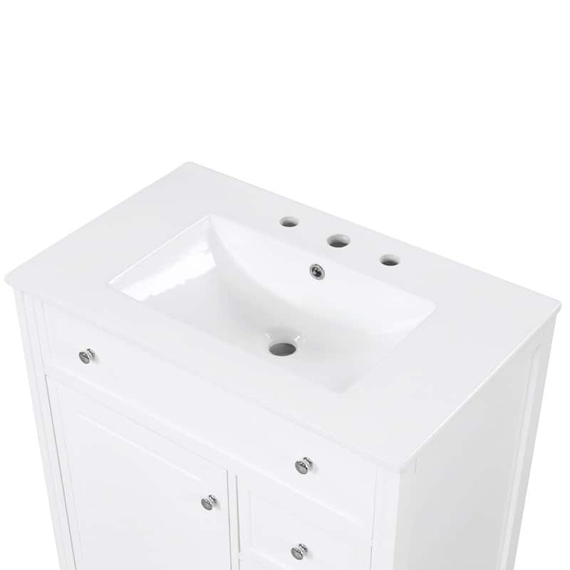 30" Bathroom Vanity with Sink Top – Cabinet Featuring Door and Two Drawers, MDF and Solid Wood Construction.