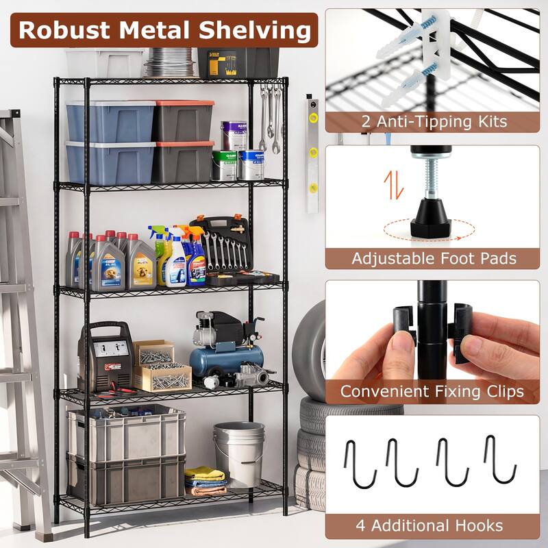 Gymax 5-Tier Metal Storage Shelving Unit w/V-Shaped Wire Rack for Home