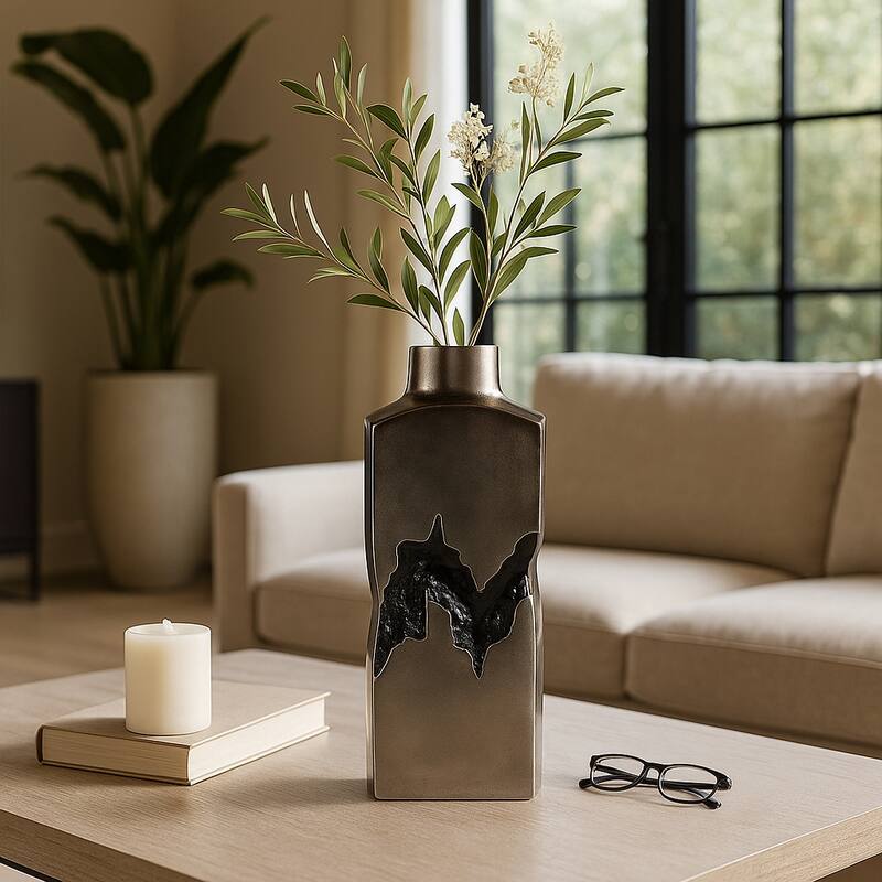 Artistic Table Vase with Fractured Finish for Home Decor - Silver - 20.0"