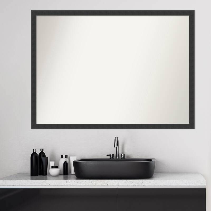 Non-Beveled Wood Bathroom Wall Mirror - Mezzanotte Frame - Mezzanotte Black
