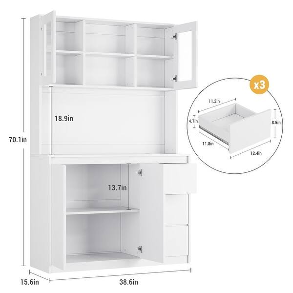 Kitchen Pantry Cabinet with LED Lights and Charging Station