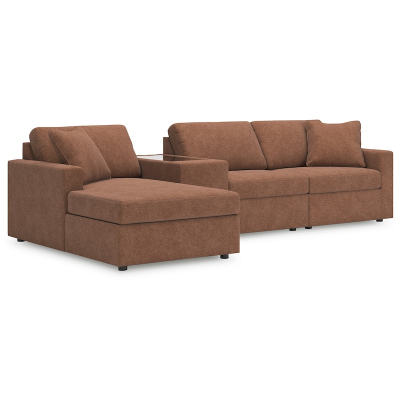 Signature Design by Ashley Modmax 4-Piece Sectional with Chaise and Storage Console - 126"W x 68"D x 36"H - Orange - Left Facing
