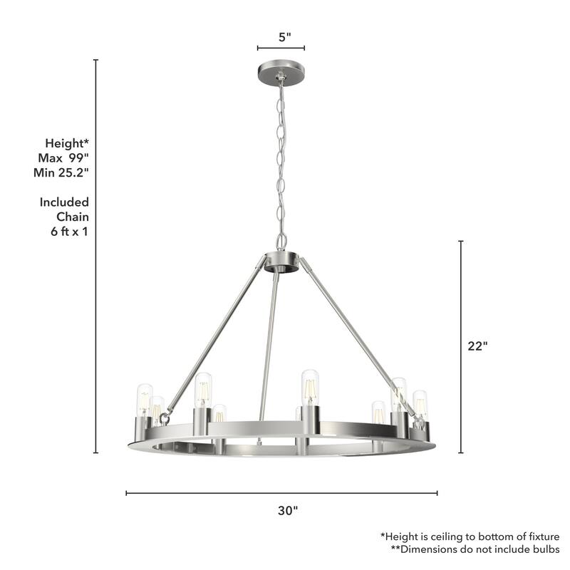 Hunter 30" Saddlewood 9-Light Chandelier - Dining Room, Entry - Farmhouse, Industrial, Wagon Wheel