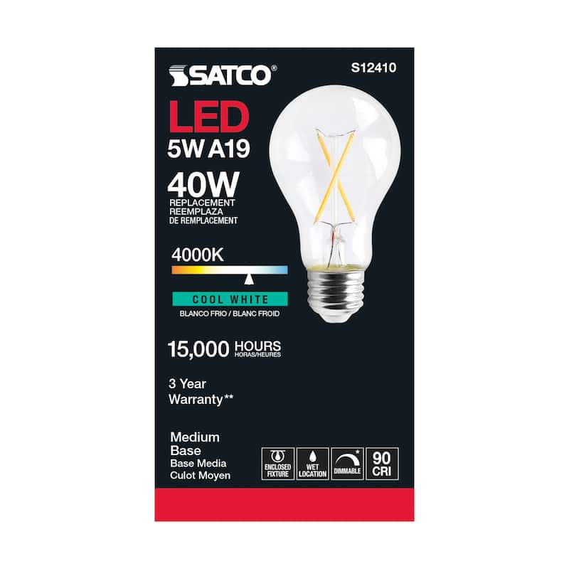 5 Watt LED A19 Clear Medium Base 4000K 90 CRI 120 Volt - N/A