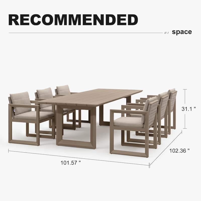 PURPLE LEAF Caesar Outdoor Dining Set Aluminum Luxury Patio Furniture with Olifen Removable Thick Cushion and Pillow-Khaki - N/A