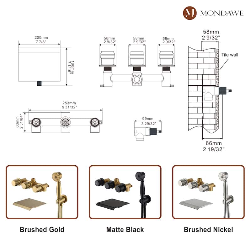 3-Handle Waterfall Wide-Spray High Pressure Tub and Shower Faucet