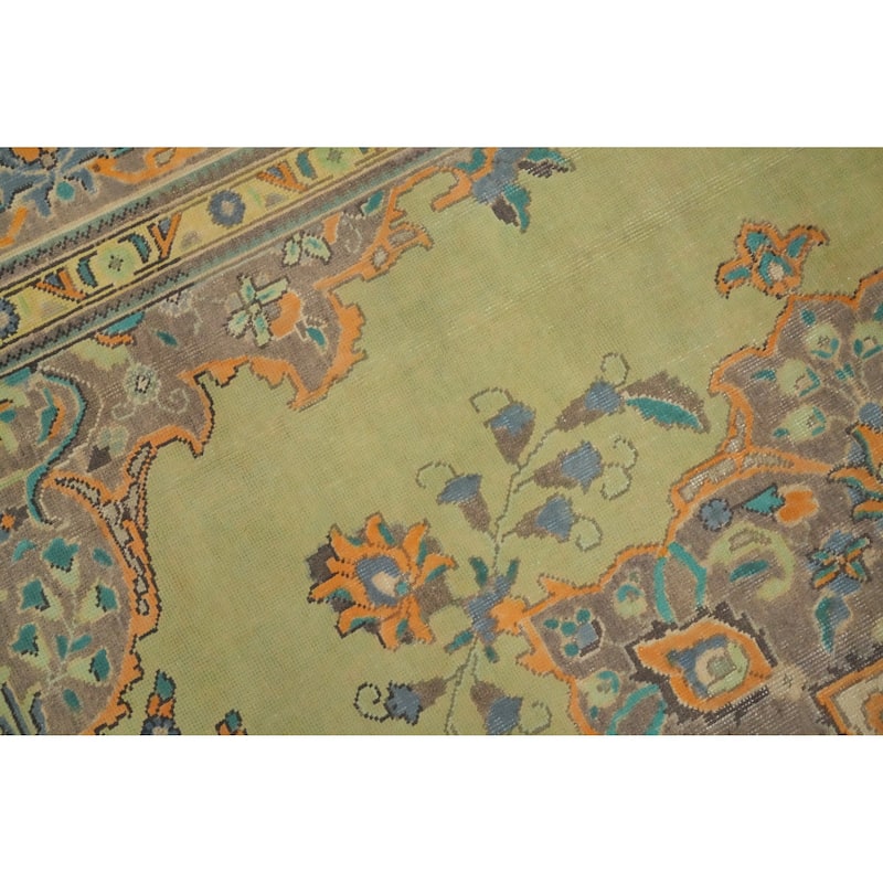 Hand Knotted Oriental 100% Wool Carpet Traditional Floral Green Tabriz Area Rug - 12' 4'' X 9' 5''