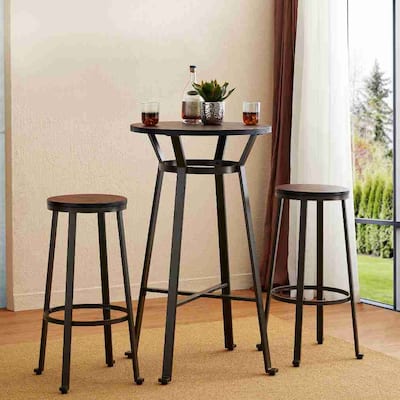 Glitzhome Farmhouse Elm Wood Top Steel Bar Stools Pub Table Set