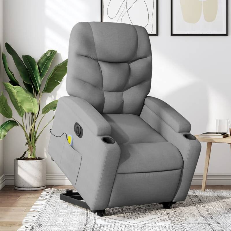 vidaXL Stand up Massage Recliner Chair Light Gray Fabric - Electric Massage Recliner Chair - Light gray