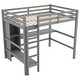 preview thumbnail 18 of 22, Full Size Loft Bed with Bulit-in Desk and Multifunction Storage Shelves, Wooden Loft Bedframe with Ladder and Guardrails