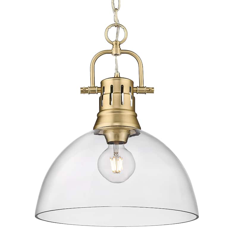 Yep by Golden Lighting Duncan 1-light 14in Chain Hung Pendant in Pewter and Seafoam shade - Brushed Champagne Bronze with Clear Glass
