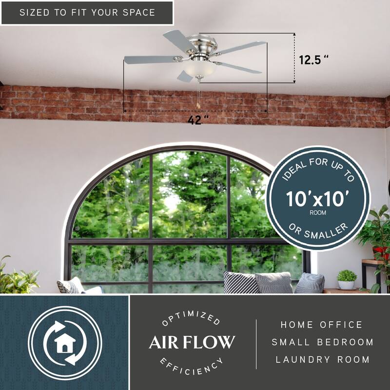 Expo 42 inch Flush Mount Satin Nickel Ceiling Fan with LED Light Kit - 42-in W x 12.5-in H x 42-in D