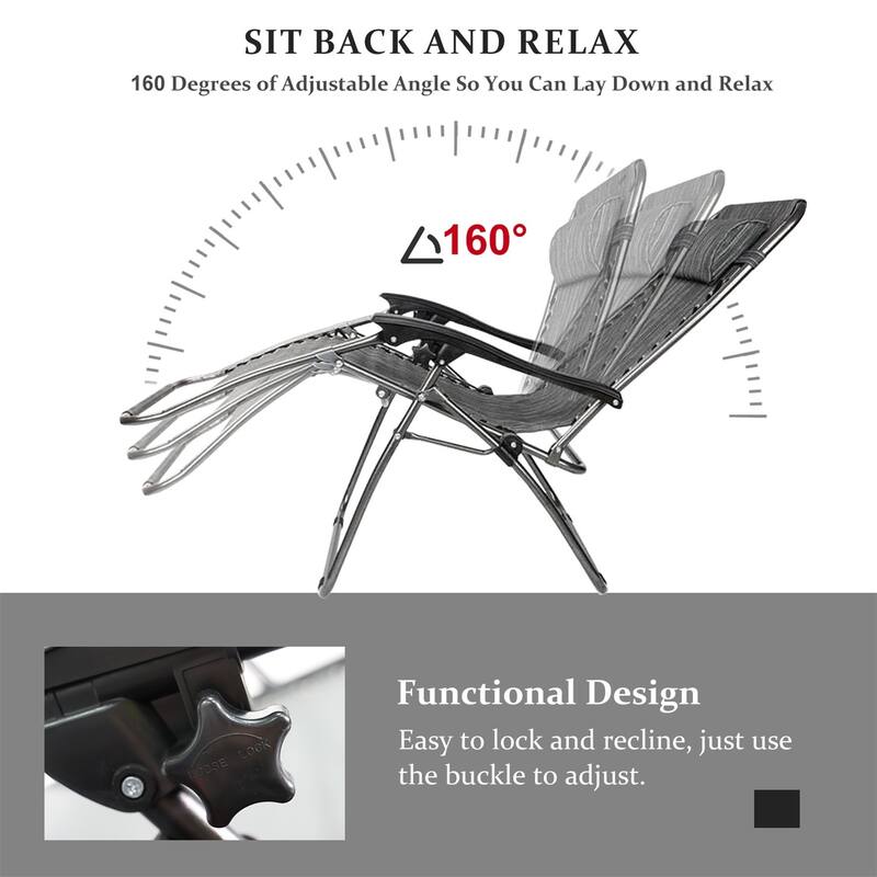 Set Of 2 Zero Gravity Chair, Patio Folding Lawn Outdoor Lounge Camp Reclining Lounge Chair for Poolside Backyard and Beach