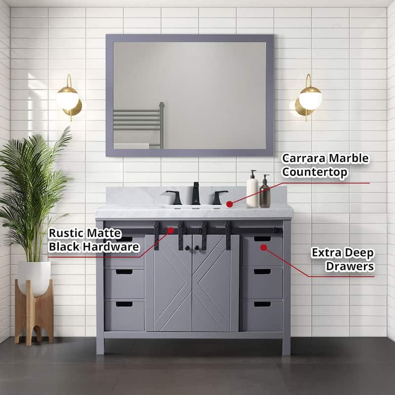 Marsyas 48 in W x 22 in D Dark Grey Bath Vanity and Carrara Marble Countertop