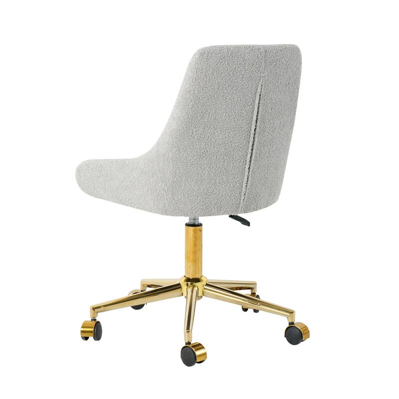 Grey Gold Teddy Fabric Office Chair Ergonomic Thick Sponge Seat Adjustable - 22.1” x 22.1” x 29.9-33.7”